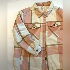 Fur lined pink plaid shacket